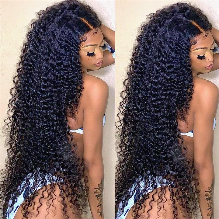 Black Curly Hair 13x4 HD Lace Front Wig 100% Virgin Human Hair Wigs Pre Plucked Hairline