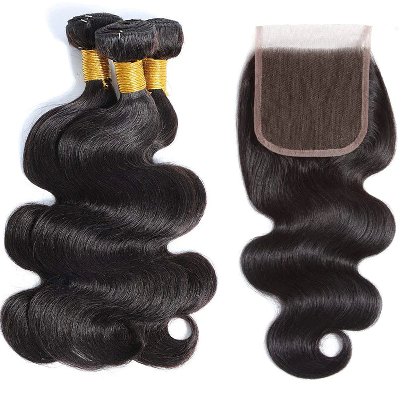 KPZ Hair Body Wave Hair 3 Bundles With 4x4 Lace Closure Unprocessed Human Virgin Hair