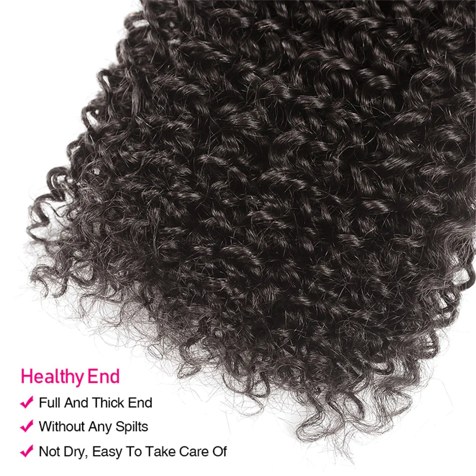 KPZ Hair Kinky Curly Hair 3 Bundles with 4x4 Lace Closure 100% Remi Human Hair Soft Shiny Wave Hair