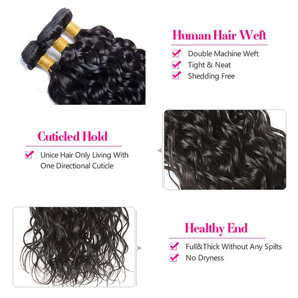 KPZHair Water Wave Hair 3 Bundles with 4x4 Lace Closure 100% Virgin Human Hair on Sale