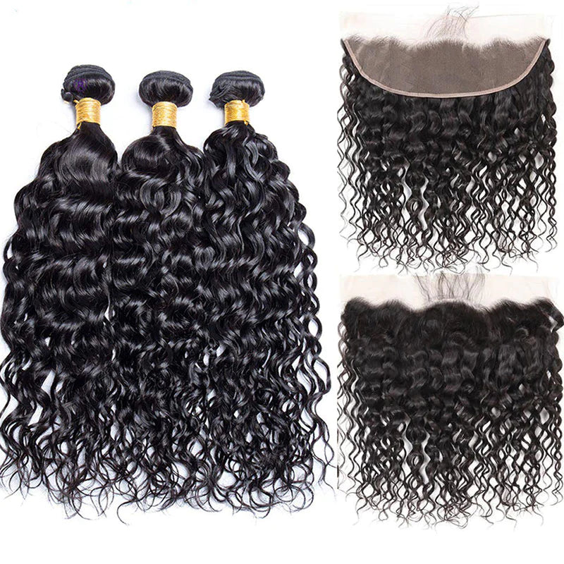 KPZ Hair Water Wave Hair 3 Bundles With 13x4 Lace Frontal 100% Virgin Human Hair Extensions