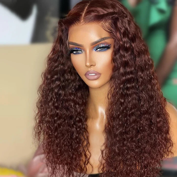 Reddish Brown Spanish Curly 13x4 HD Lace Front Wig Colored HD Transparent Lace Curly Human Hair Wigs