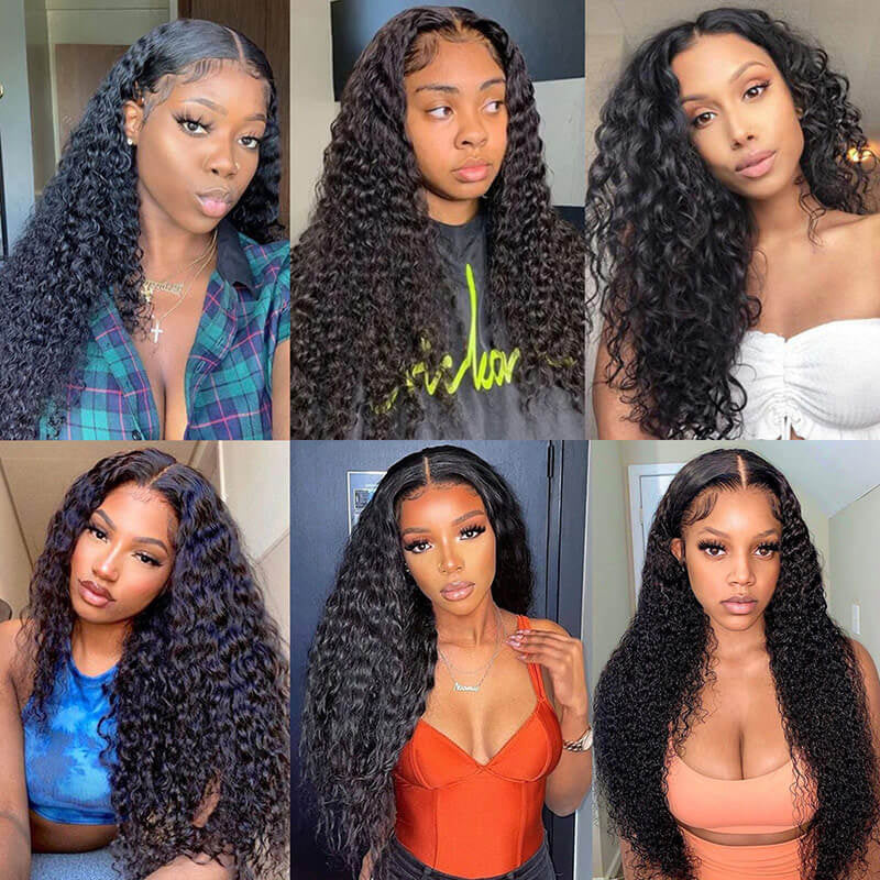 KPZ Hair Black Curly Hair 3 Bundles with 4x4 Lace Closure 100% Virgin Human Hair Weave