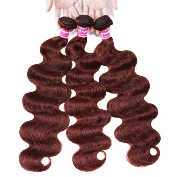 KPZ Hair Reddish Brown Body Wave 3 Bundles With 4x4 Lace Closure 100% Real Human Hair Extensions