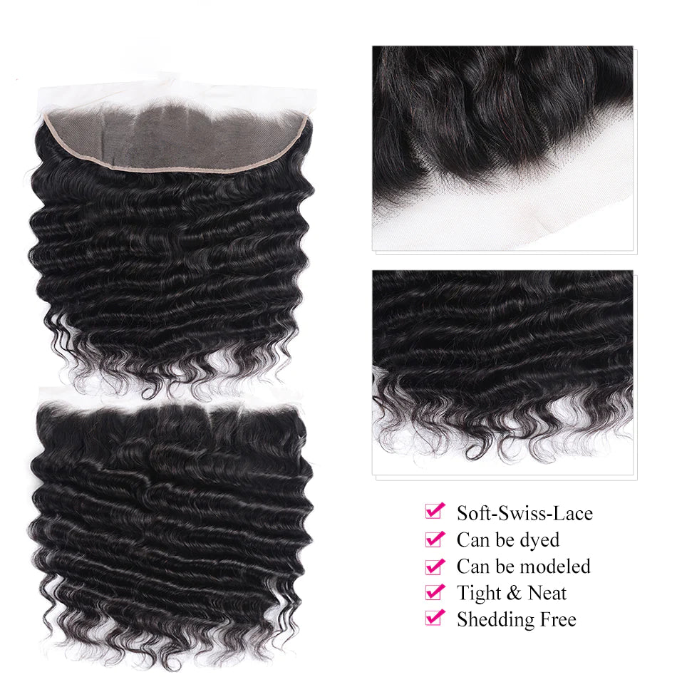 KPZ Hair Loose Deep Wave 13x4 Lace Frontal With 3 Bundles 100% Human Hair