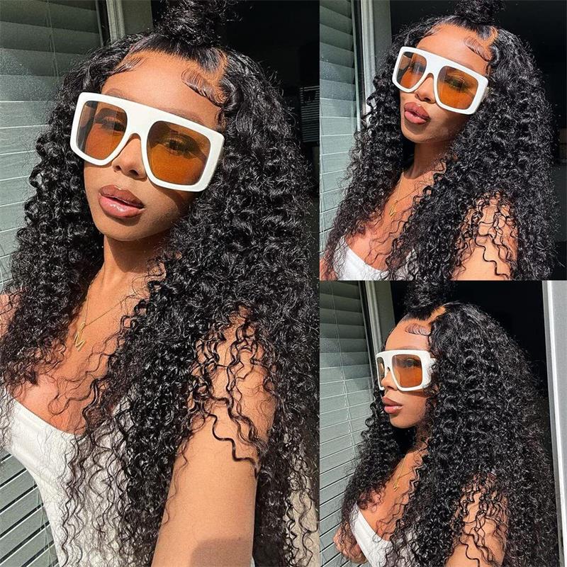 Black Curly Hair 13x4 HD Lace Front Wig 100% Virgin Human Hair Wigs Pre Plucked Hairline