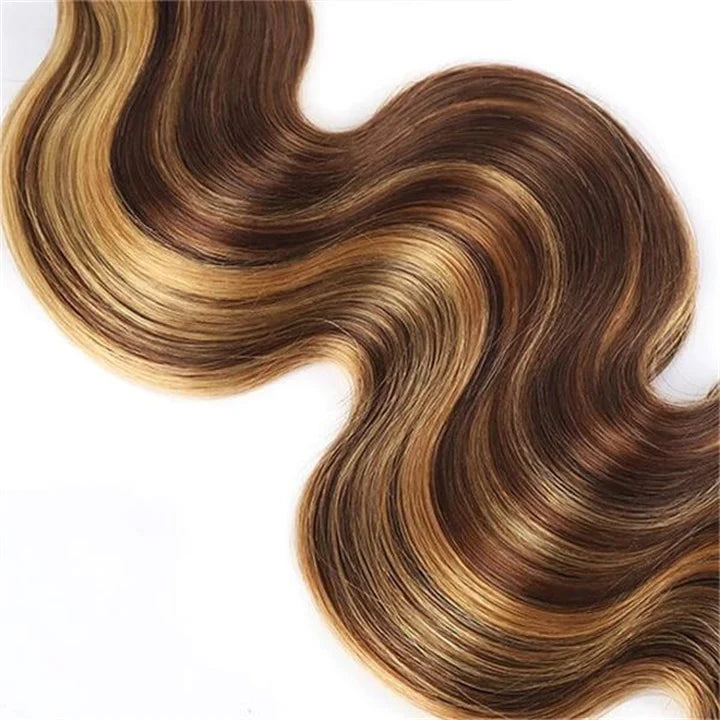 KPZ Hair Highlight P427 Straight/Body Wave Human Hair 3 Bundles With 4x4 Lace Closure 100% Human Hair Extension Weaves