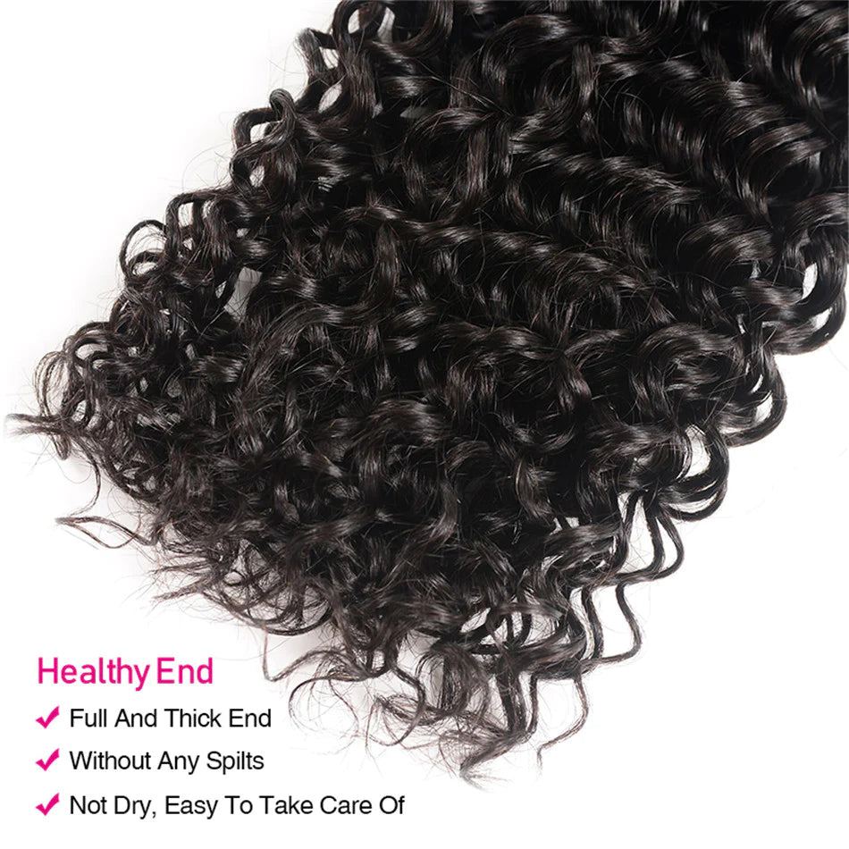 KPZ Hair Black Curly Hair 3 Bundles with 4x4 Lace Closure 100% Virgin Human Hair Weave