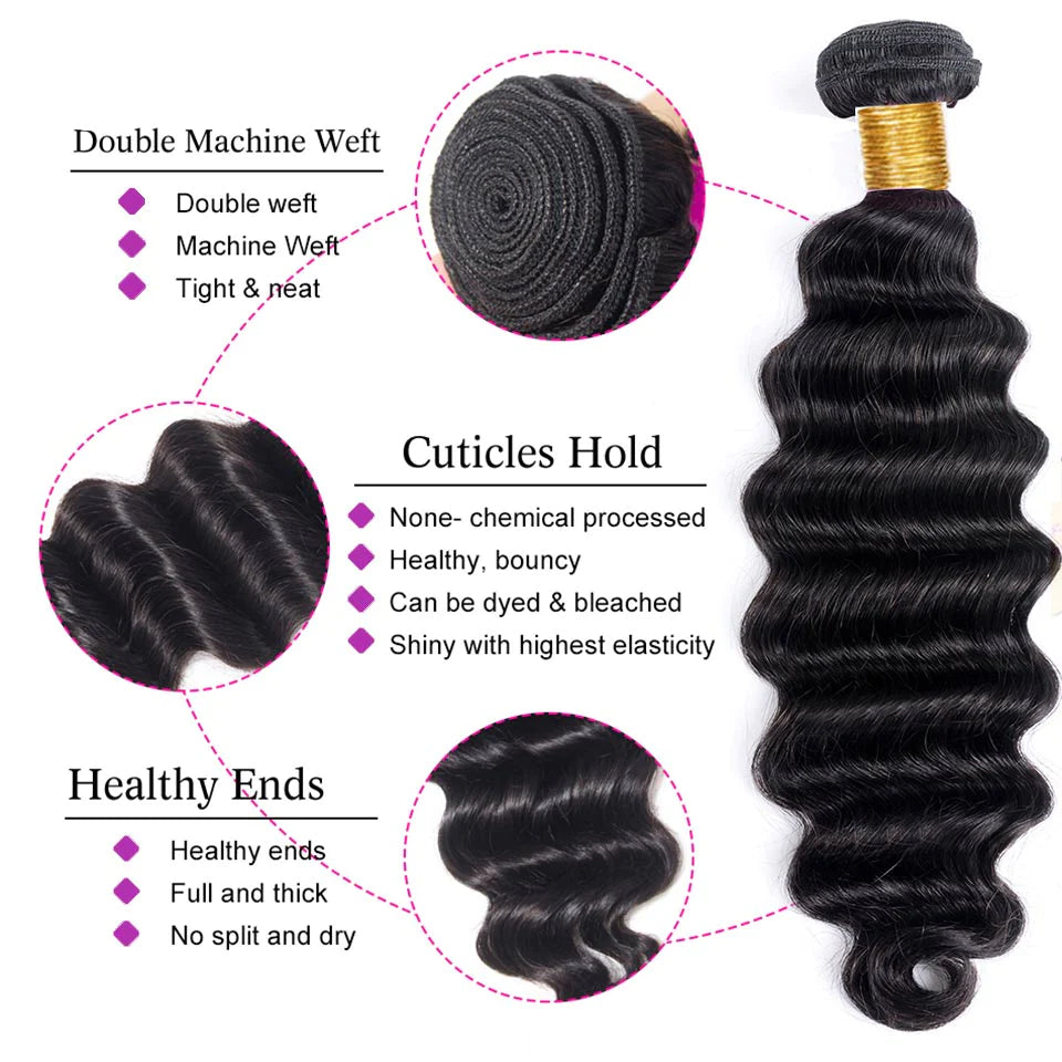 KPZ Hair Loose Deep Wave 13x4 Lace Frontal With 3 Bundles 100% Human Hair