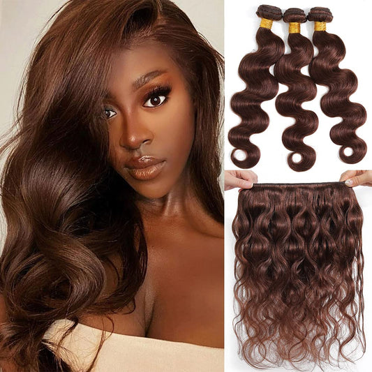 KPZ Hair Light Brown Body Wave 3 Bundles With 4x4 Lace Closure Unprocessed 100% Real Human Hair Extensions