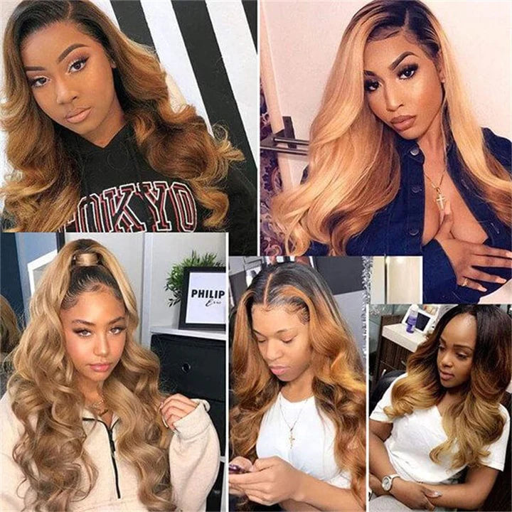 KPZHair Ombre Blonde Straight/Body Wave 3 Bundles With 4x4 Lace Closure Unprocessed 100% Real Human Hair Extensions