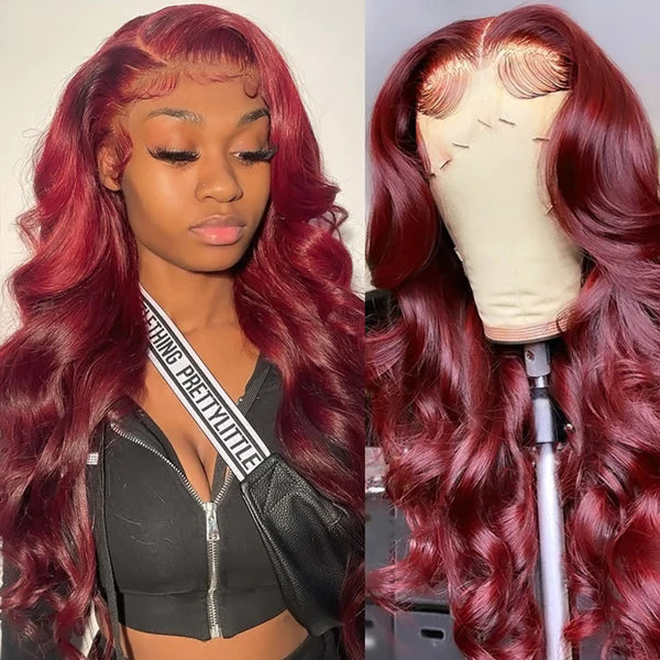 99J Burgundy Glueless 13x4 HD Lace Front Wigs Body Wave Pre-plucked Colored Human Hair Wigs