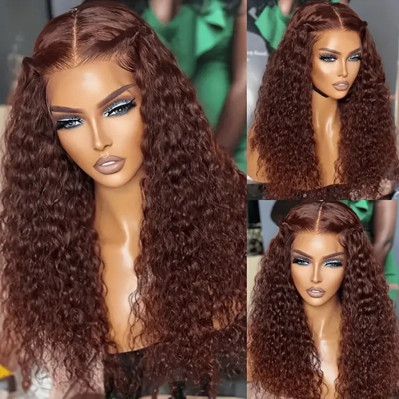 Reddish Brown Spanish Curly 13x4 HD Lace Front Wig Colored HD Transparent Lace Curly Human Hair Wigs