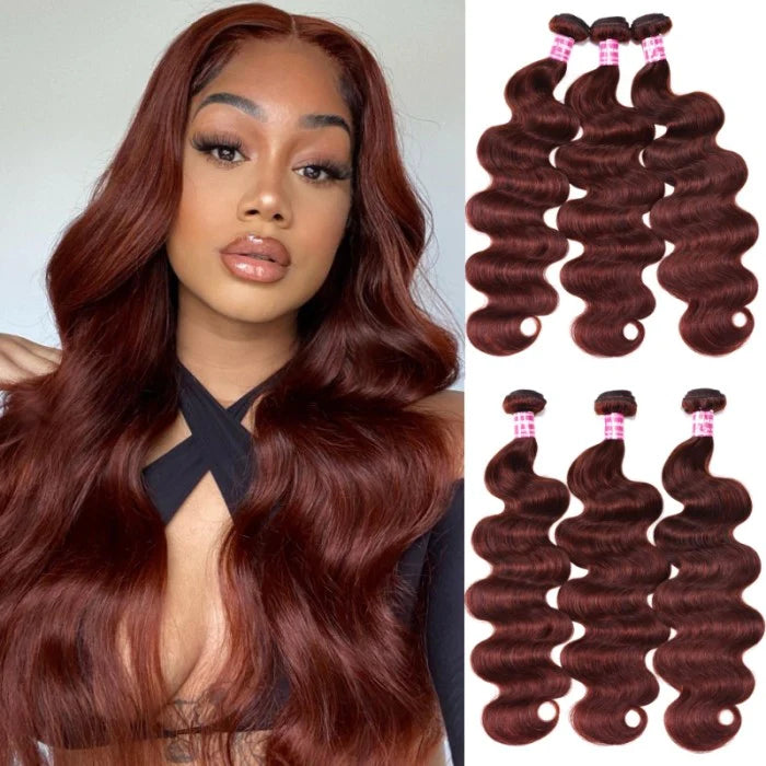 KPZ Hair Reddish Brown Body Wave 3 Bundles With 4x4 Lace Closure 100% Real Human Hair Extensions