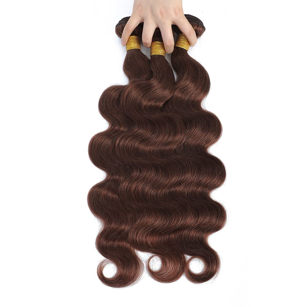 KPZ Hair Light Brown Body Wave 3 Bundles With 4x4 Lace Closure Unprocessed 100% Real Human Hair Extensions