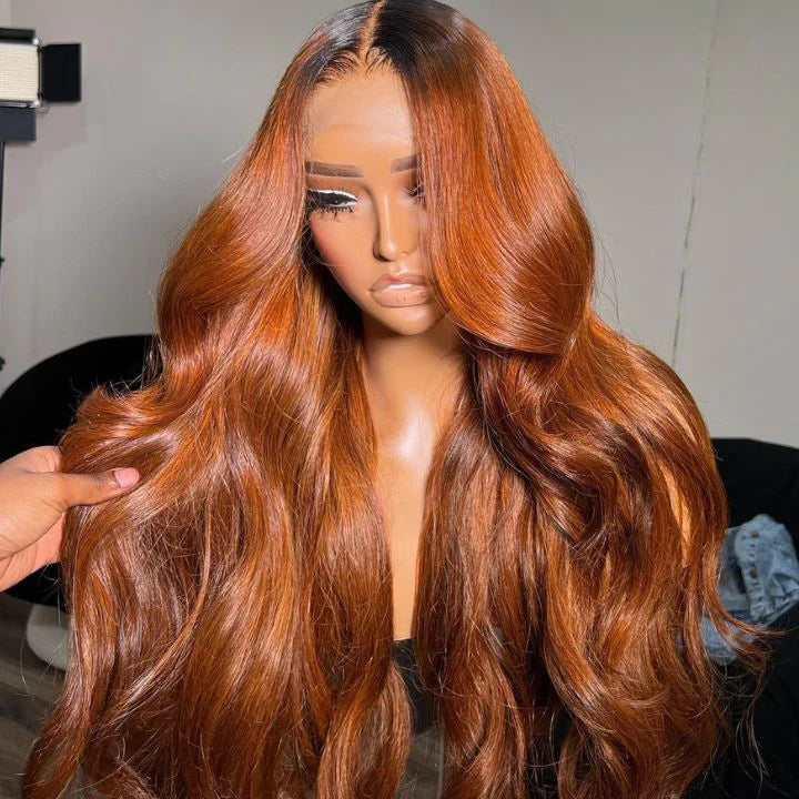 Ginger Color Lace Front Wig Body Wave 13x4/4x4 HD Lace Human Hair Wigs Ombre Colored Wigs With Dark Roots