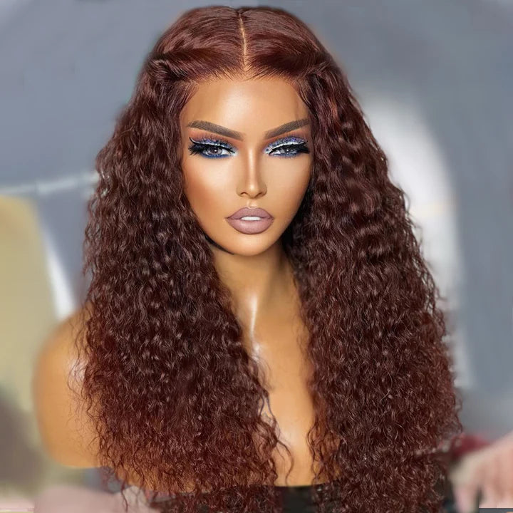 Reddish Brown Spanish Curly 13x4 HD Lace Front Wig Colored HD Transparent Lace Curly Human Hair Wigs