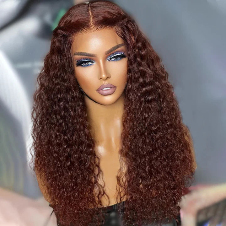 Reddish Brown Spanish Curly 13x4 HD Lace Front Wig Colored HD Transparent Lace Curly Human Hair Wigs