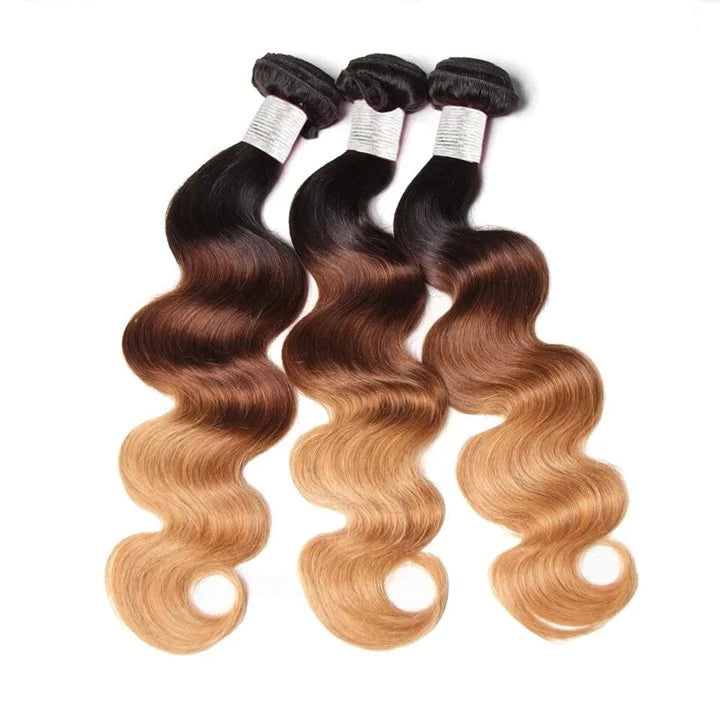 KPZ Hair Ombre Blonde Body Wave Human Hair 3 Bundles With 4x4 Lace Closure 100% Human Hair Extension Weaves