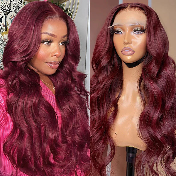 99J Burgundy Glueless 13x4 HD Lace Front Wigs Body Wave Pre-plucked Colored Human Hair Wigs