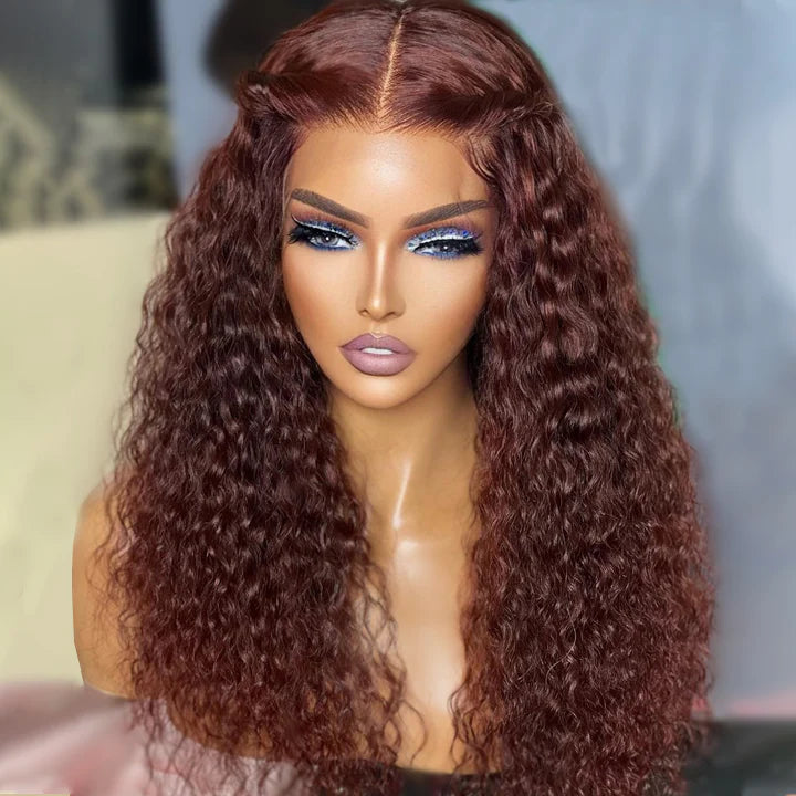 Reddish Brown Spanish Curly 13x4 HD Lace Front Wig Colored HD Transparent Lace Curly Human Hair Wigs