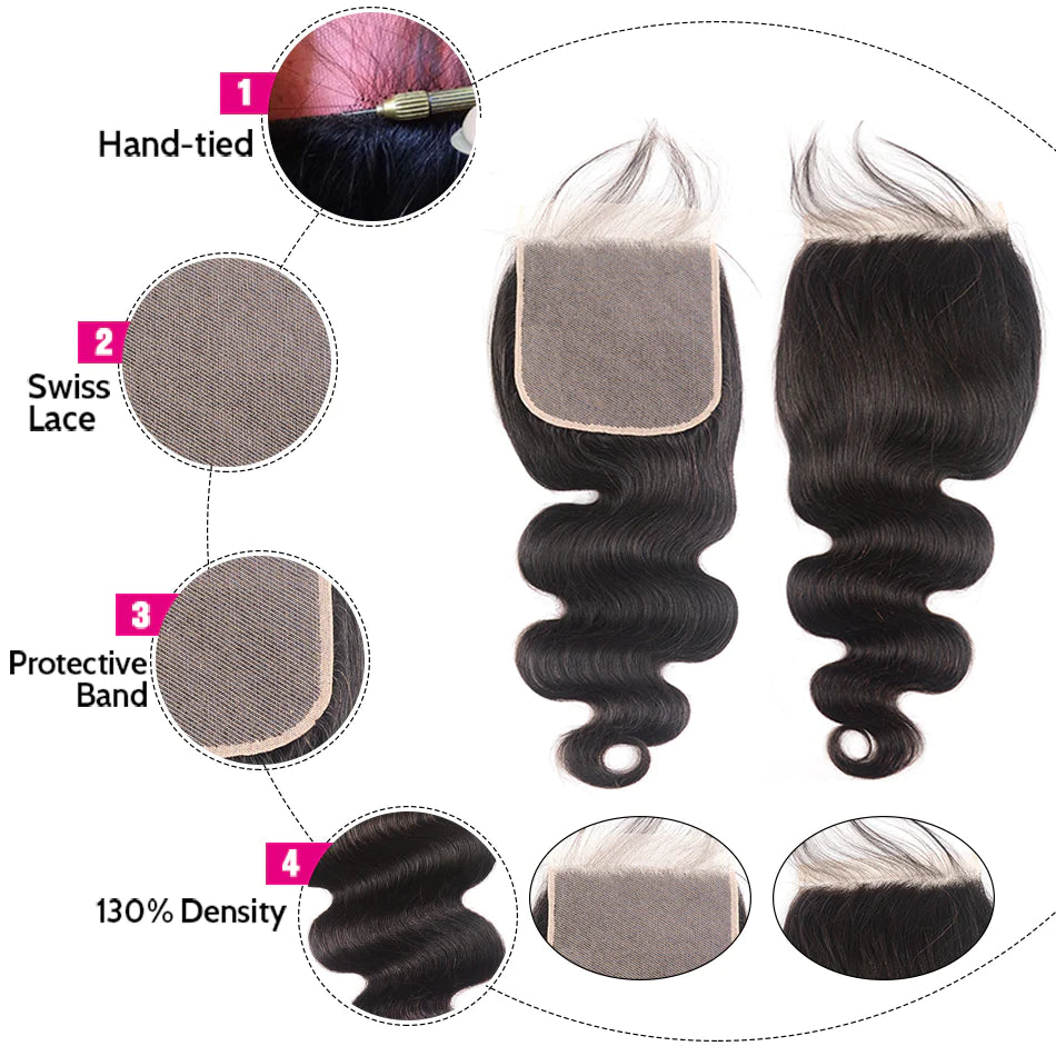 KPZ Hair Body Wave Hair 3 Bundles With 4x4 Lace Closure Unprocessed Human Virgin Hair