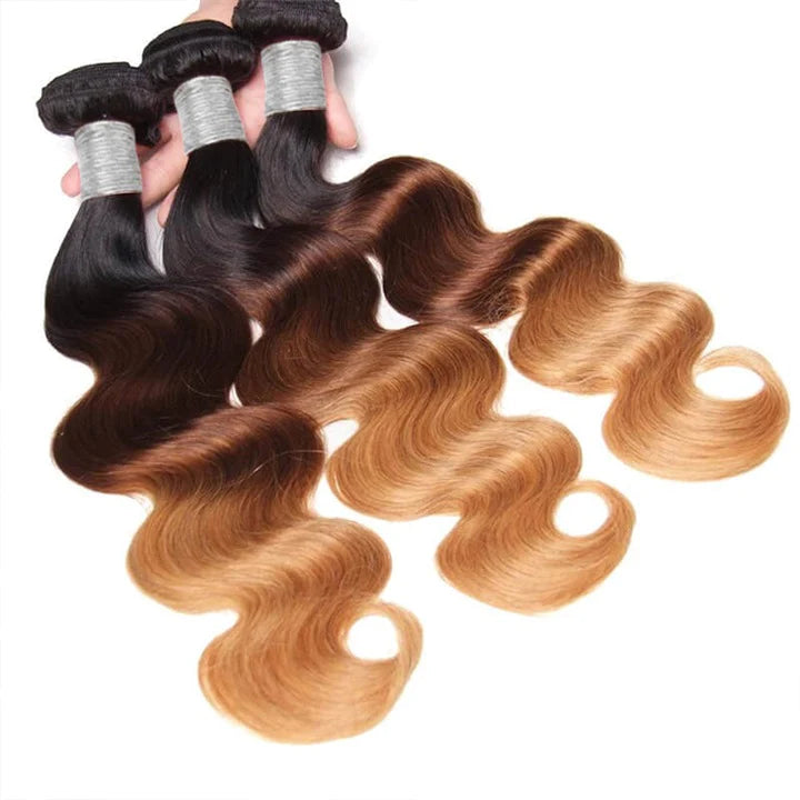 KPZ Hair Ombre Blonde Body Wave Human Hair 3 Bundles With 4x4 Lace Closure 100% Human Hair Extension Weaves