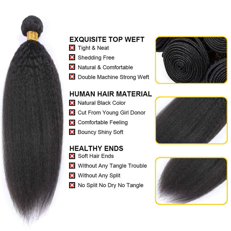 KPZ Hair Kinky Straight 3 Bundles With 4x4 Lace Closure Virgin Human HairGeetaHair Kinky Straight 3 Bundles With 4x4 Lace Closure Virgin Human Hair