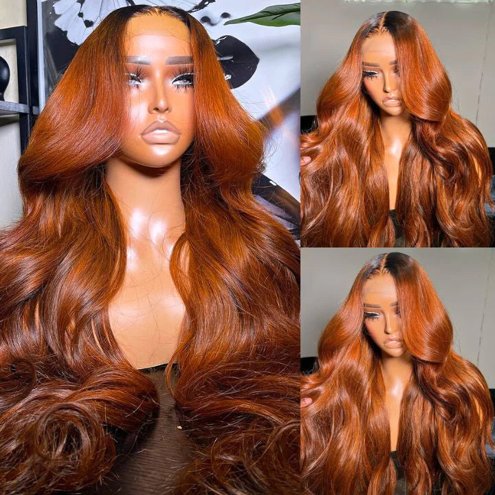 Ginger Color Lace Front Wig Body Wave 13x4/4x4 HD Lace Human Hair Wigs Ombre Colored Wigs With Dark Roots