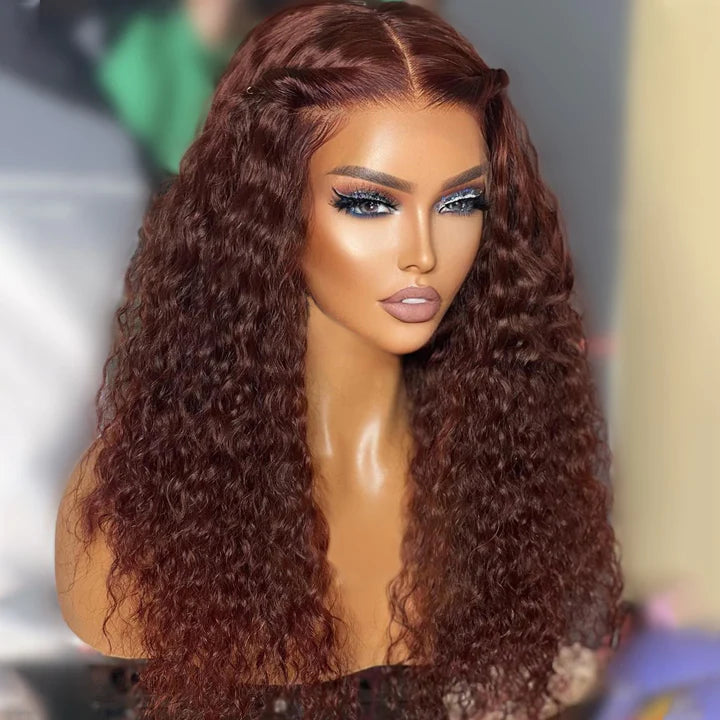 Reddish Brown Spanish Curly 13x4 HD Lace Front Wig Colored HD Transparent Lace Curly Human Hair Wigs