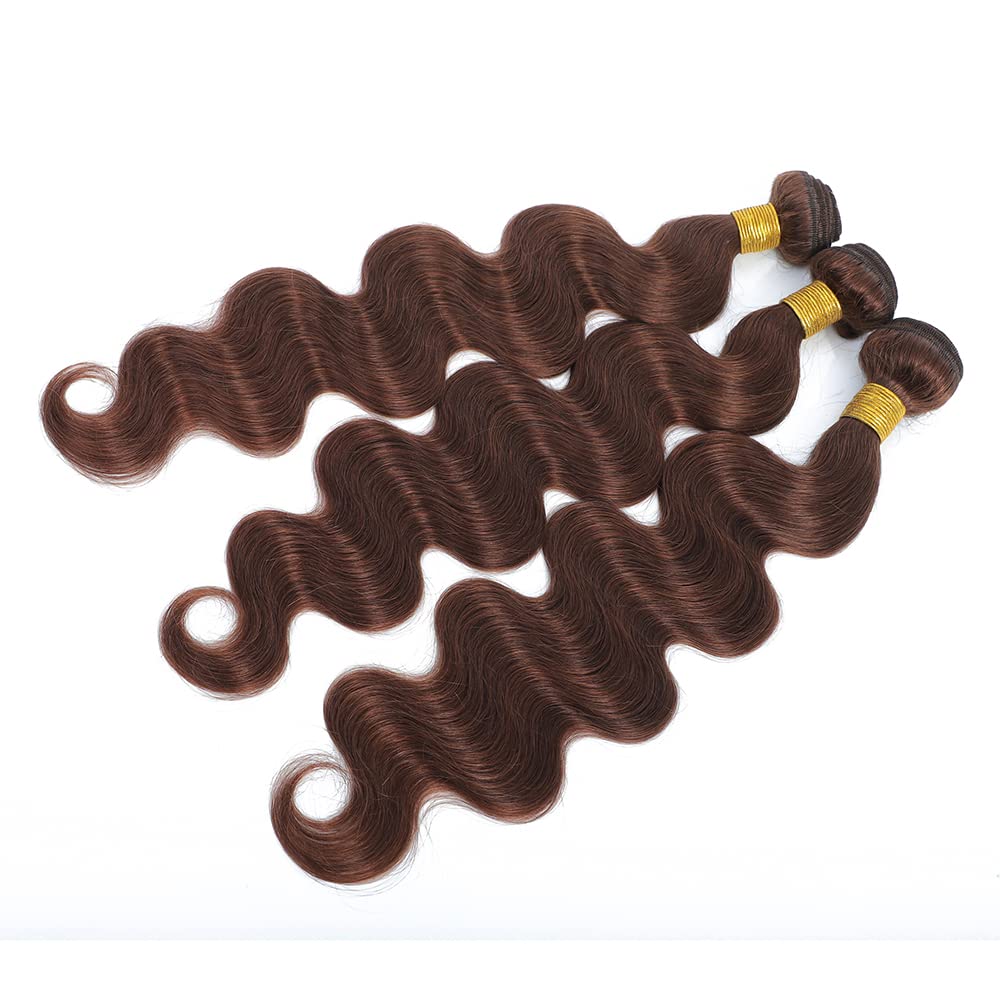 KPZ Hair Light Brown Body Wave 3 Bundles With 4x4 Lace Closure Unprocessed 100% Real Human Hair Extensions