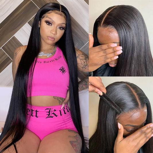 KPZ Hair Long Straight Hair 13x4 HD Lace Front Wig Pre Plucked Natural Hairline 100% Virgin Human Hair Wigs