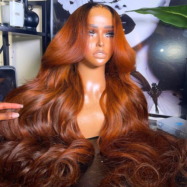 Ginger Color Lace Front Wig Body Wave 13x4/4x4 HD Lace Human Hair Wigs Ombre Colored Wigs With Dark Roots