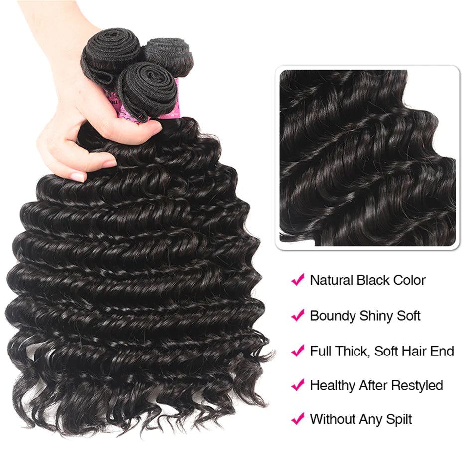 KPZ Hair Deep Wave 3 Bundles With 13x4 Lace Frontal Virgin Humam Hair