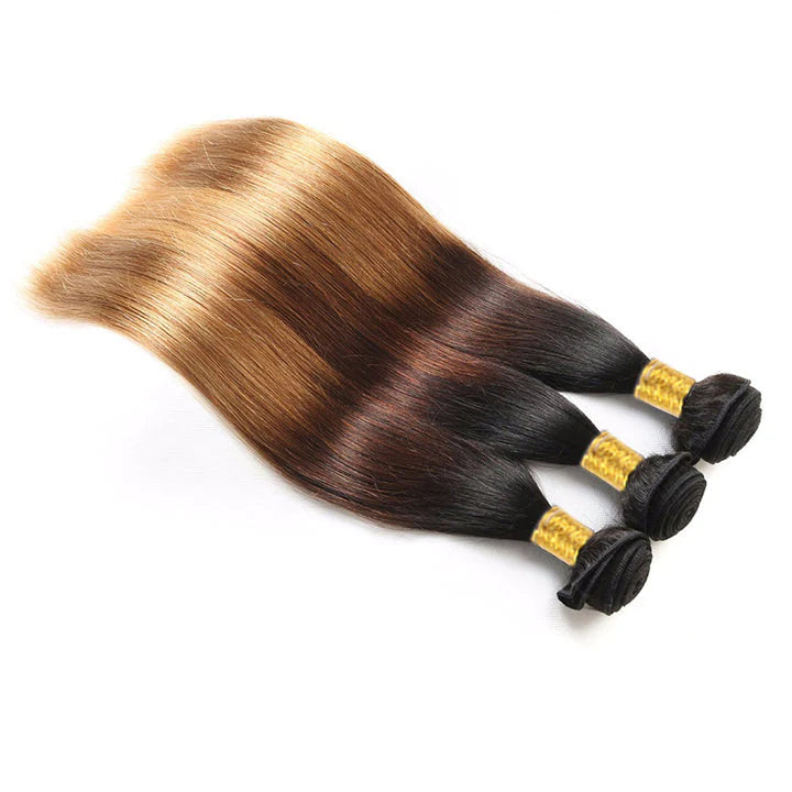 KPZ Hair Straight Blonde Human Hair 3 Bundles With 4x4 Lace Closure 3Tone (T1b427) 100% Human Hair Extension Weaves