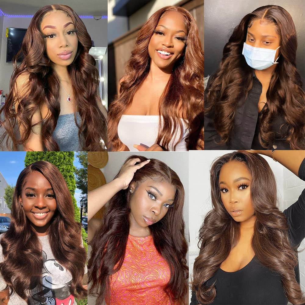 KPZ Hair Light Brown Body Wave 3 Bundles With 4x4 Lace Closure Unprocessed 100% Real Human Hair Extensions