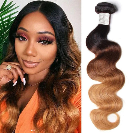 KPZ Hair Ombre Blonde Body Wave Human Hair 3 Bundles With 4x4 Lace Closure 100% Human Hair Extension Weaves