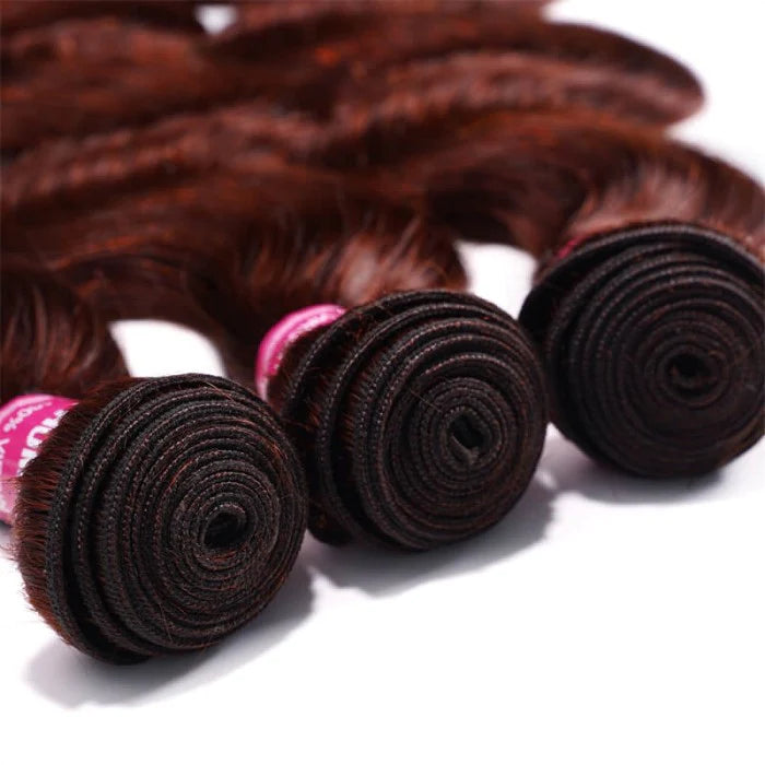 KPZ Hair Reddish Brown Body Wave 3 Bundles With 4x4 Lace Closure 100% Real Human Hair Extensions