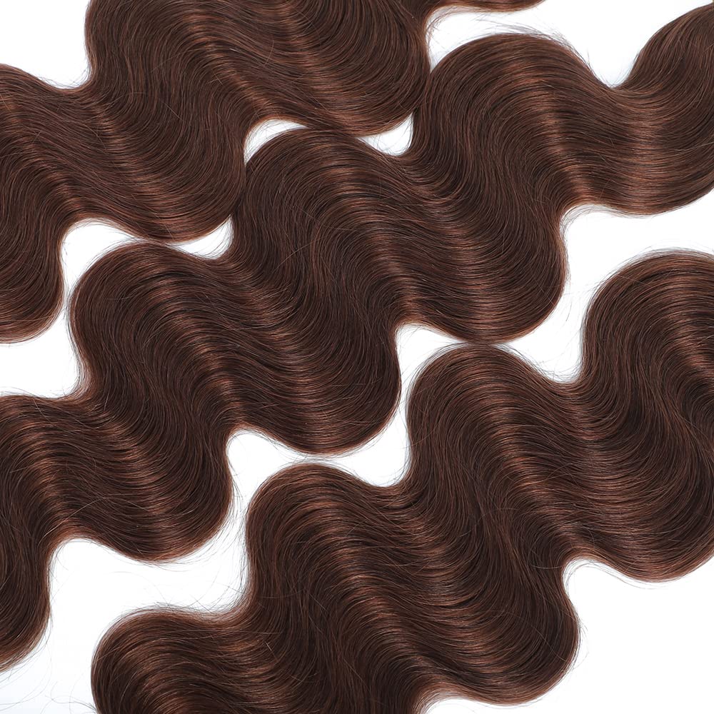 KPZ Hair Light Brown Body Wave 3 Bundles With 4x4 Lace Closure Unprocessed 100% Real Human Hair Extensions