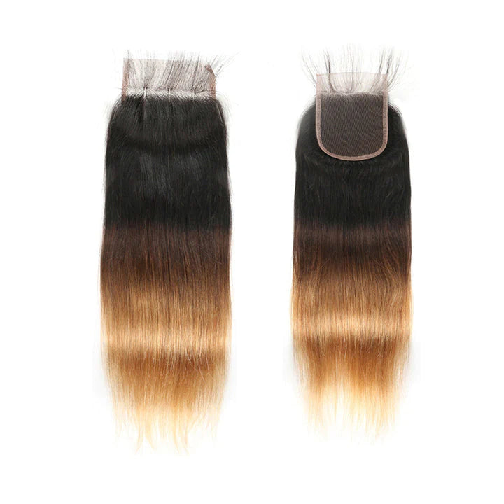 KPZ Hair Straight Blonde Human Hair 3 Bundles With 4x4 Lace Closure 3Tone (T1b427) 100% Human Hair Extension Weaves