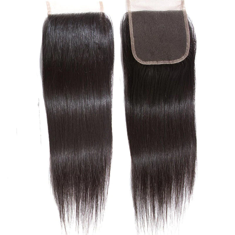 KPZHair Long Straight Hair 3 Bundles With 4x4 Lace Closure 100% Virgin Human Hair