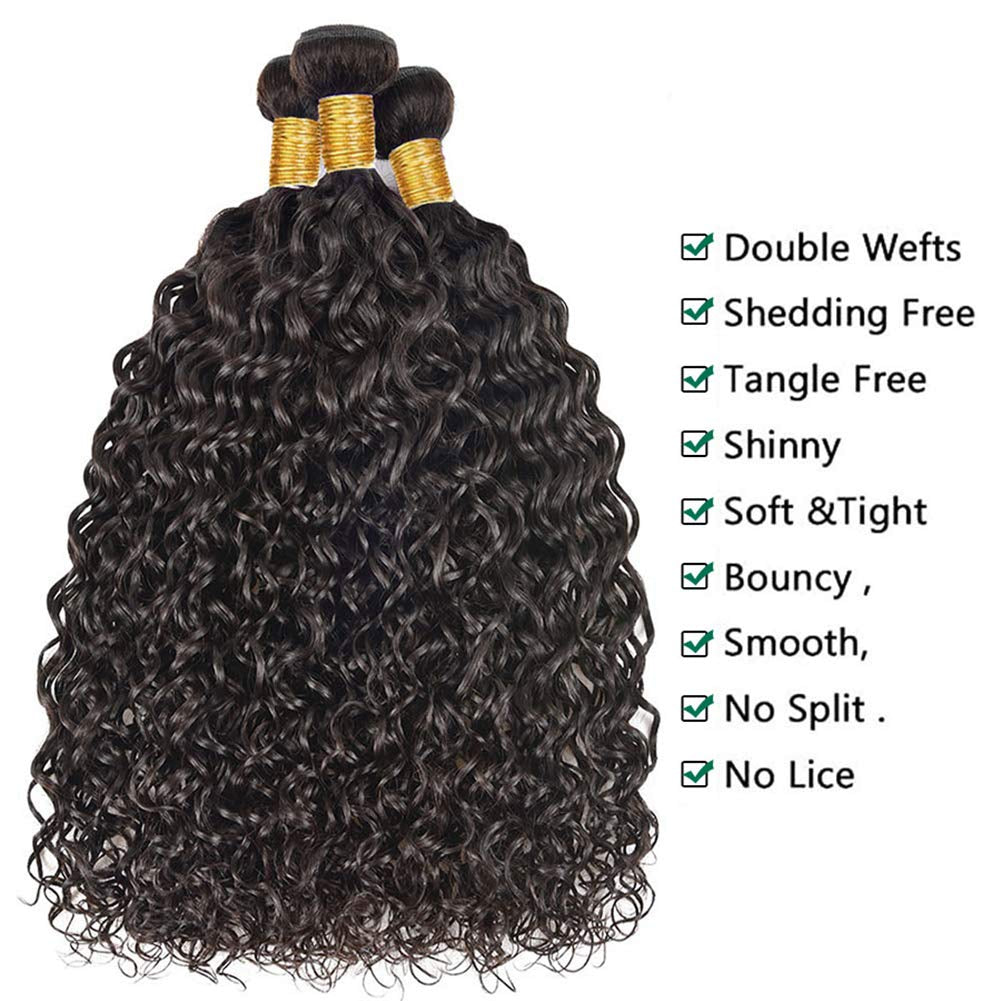 KPZHair Water Wave Hair 3 Bundles with 4x4 Lace Closure 100% Virgin Human Hair on Sale