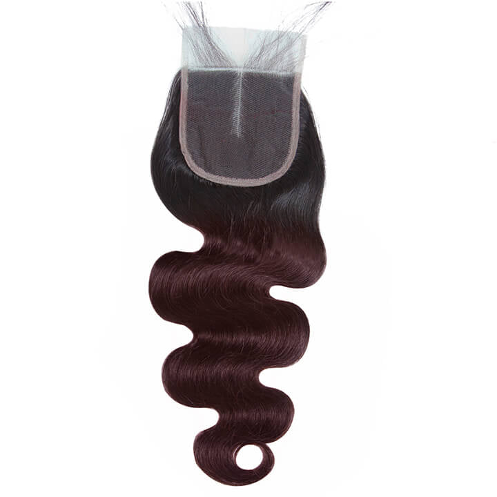 KPZHair Brazilian Body Wave 3 Bundles With 4x4 Lace Closure Ombre Burgundy 100% Real Human Hair Extensions