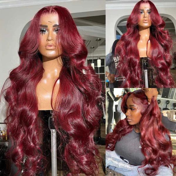 99J Burgundy Glueless 13x4 HD Lace Front Wigs Body Wave Pre-plucked Colored Human Hair Wigs