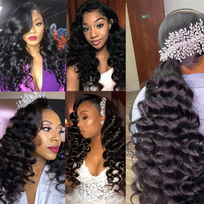 KPZ Hair Loose Deep Wave 13x4 Lace Frontal With 3 Bundles 100% Human Hair