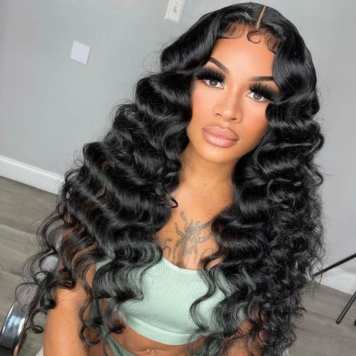 Natural Crimps Curls Loose Deep Wave HD Lace Frontal Wig Natural Hairline Glueless Wig