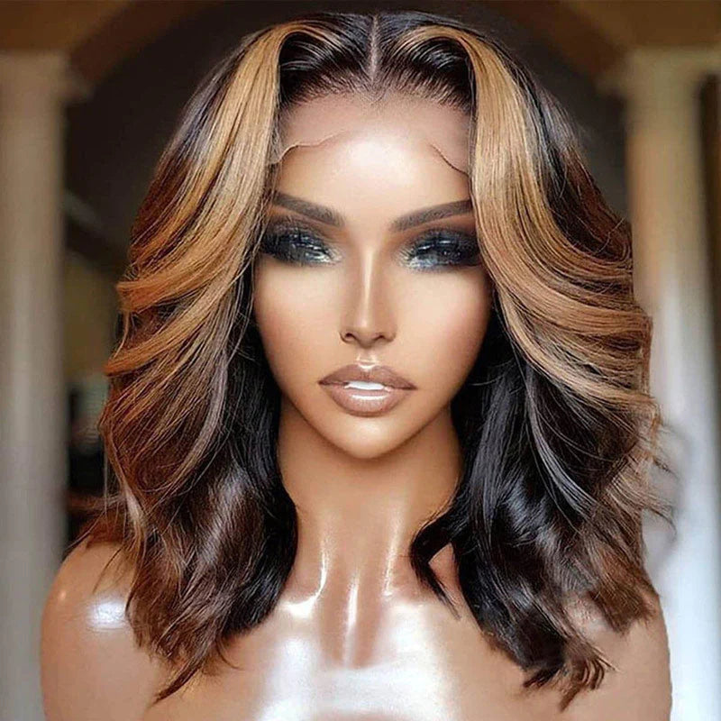 No Code Need: Honey Blonde Highlight Body Wave13x4 Lace Front 4x4 Lace Closure Human Hair Bob Wigs