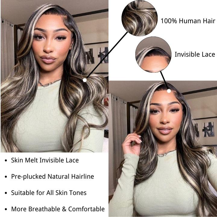 Balayage Body Wave 13x4 HD Lace Wig For Women Highlight Human Hair Wigs With Baby Hair